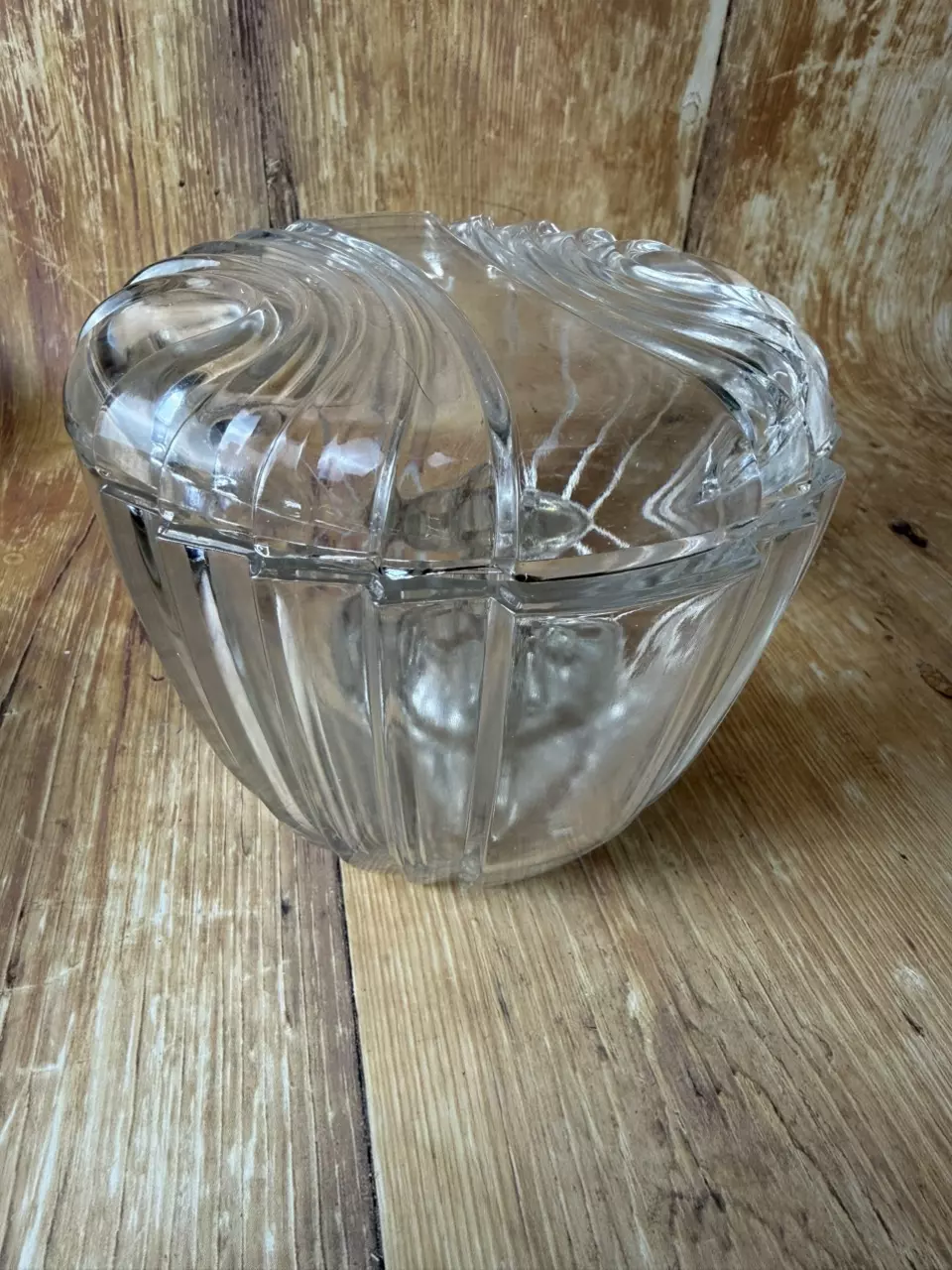 plant/Art Deco Style Glass Jar with Flower Frog Lid-0
