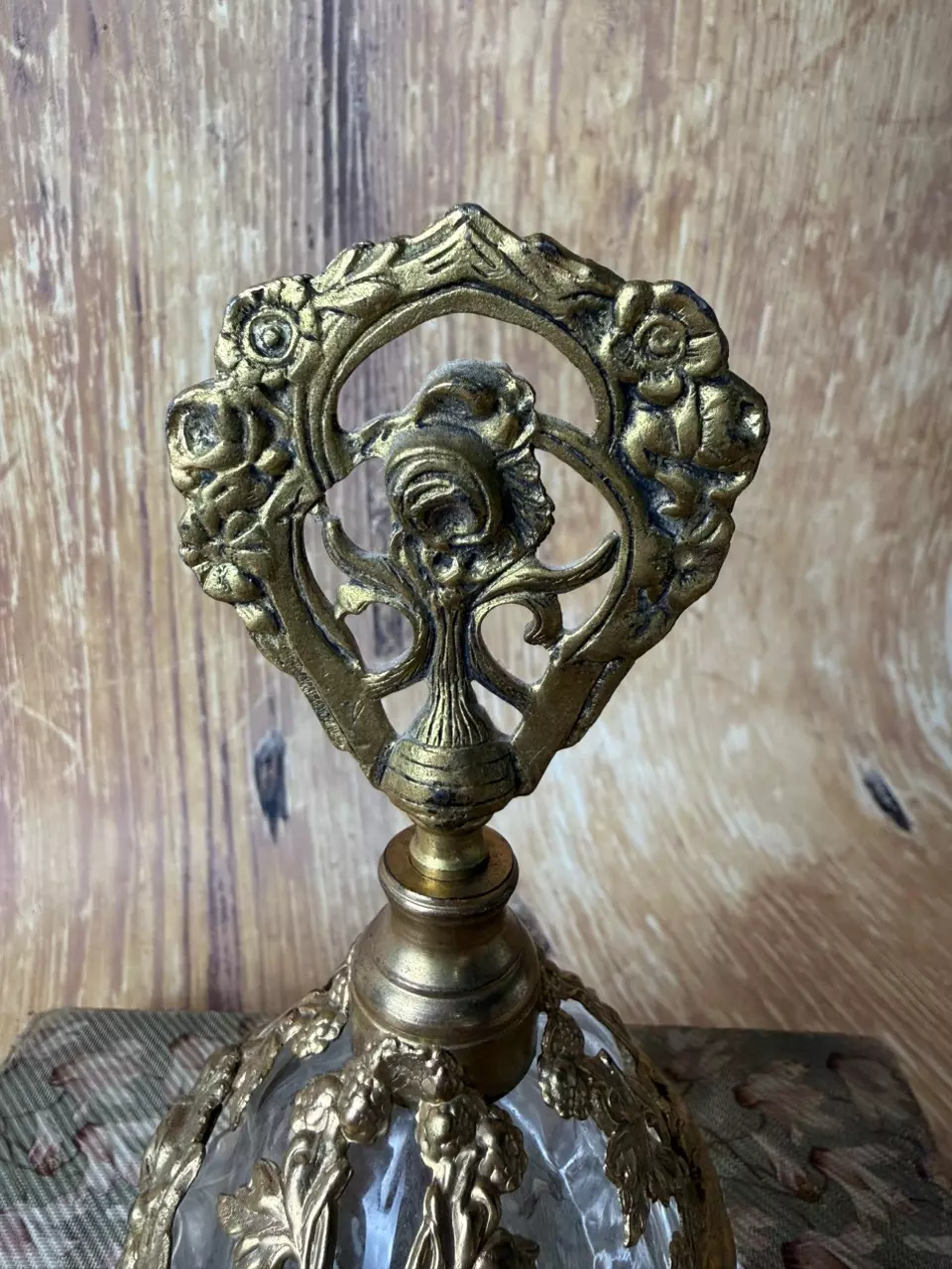 plant/Vintage Ormolu Perfume Bottle with Rose Finial – Cut Glass & Brass Vanity Bottle-1