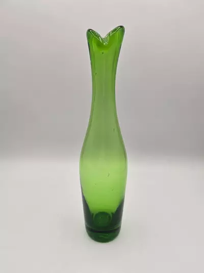plant/Vintage Blenko #64B Olive Green Art Glass Vase 10.25” Mid-Century Modern-0-thumbnail