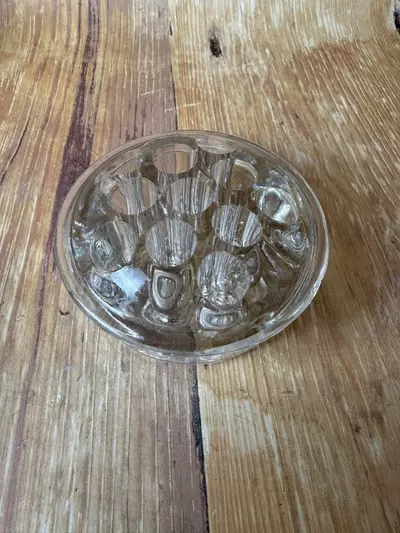 plant/Art Deco Style Glass Jar with Flower Frog Lid-3-thumbnail