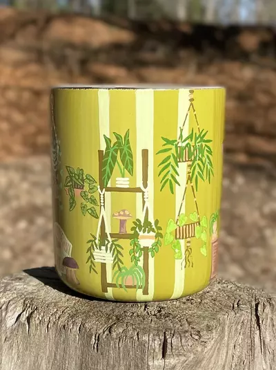 plant/Hand Painted Glass Cache pot with slight 70s 🍄‍🟫 vibe-3-thumbnail