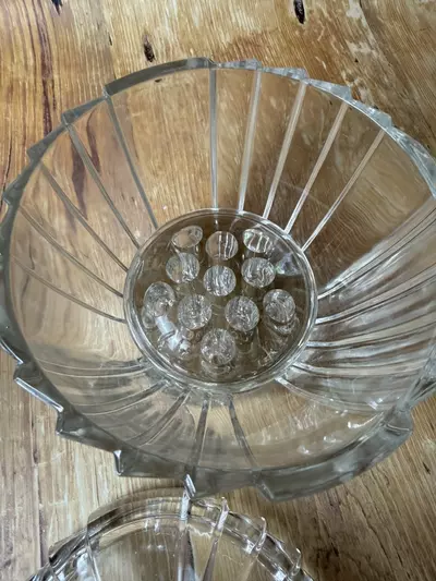 plant/Art Deco Style Glass Jar with Flower Frog Lid-2-thumbnail