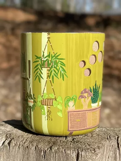 plant/Hand Painted Glass Cache pot with slight 70s 🍄‍🟫 vibe-6-thumbnail