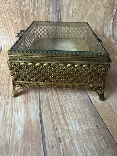 plant/Vintage Ormolu Glass Jewelry Box-5-thumbnail