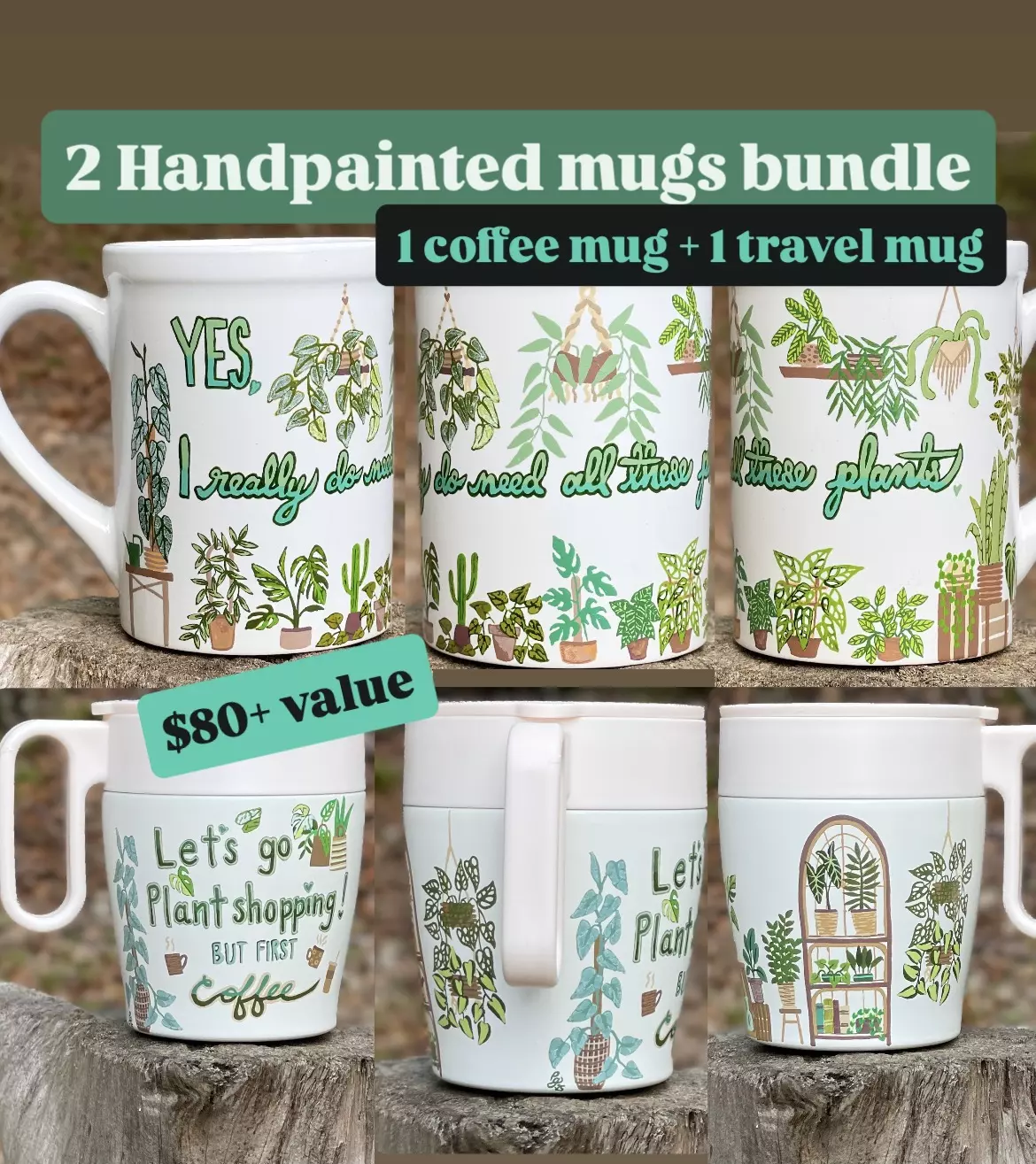 plant/2 Handpainted mugs *bundle deal*-0