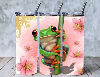 plant/20 oz Red-Eyed Tree Frog Tumbler – Pink Floral Design (SHIPS FREE)-0-thumbnail