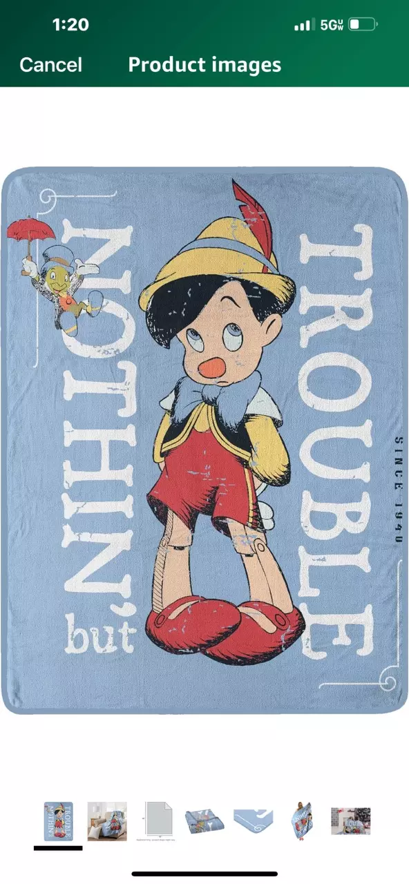 plant/Northwest Disney's Pinocchio Micro Raschel Throw Blanket, 46" x 60", Trouble-0