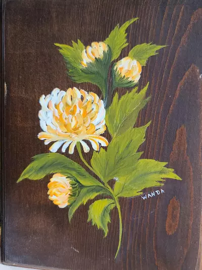 plant/Hand Painted Mum Flower on Wood-2-thumbnail