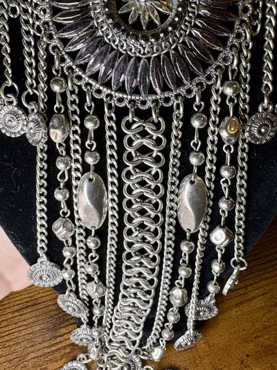 plant/Antique Silver Tone Boho Statement Necklace-4-thumbnail