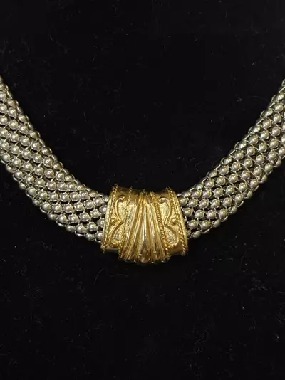 plant/Vintage Silver Tone Beaded Mesh Choker-1-thumbnail