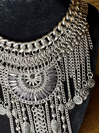 plant/Antique Silver Tone Boho Statement Necklace-2-thumbnail