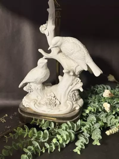 plant/French Antique Bird Porcelain and Brass Table Lamp -0-thumbnail