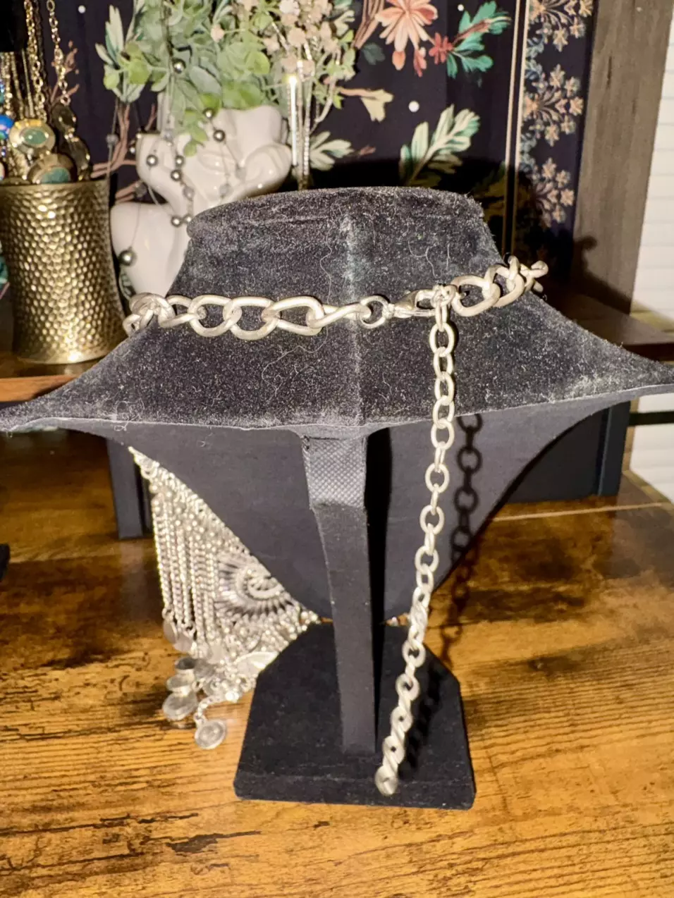 plant/Antique Silver Tone Boho Statement Necklace-6