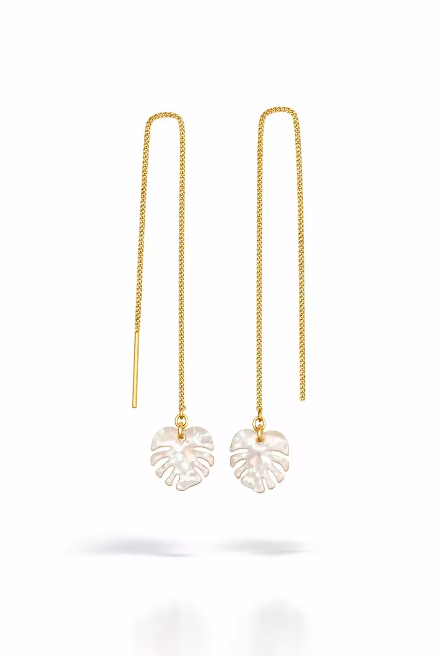 plant/White marble, Monstera ear threaders-0