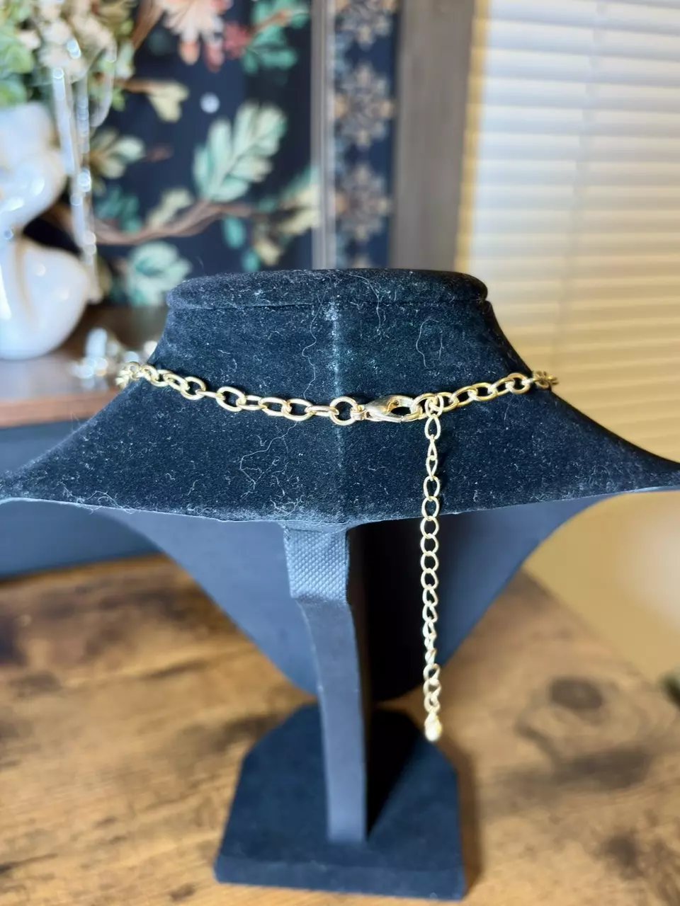 plant/Gold Tone Necklace w/ Turquoise Stones-2