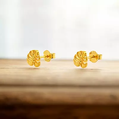 plant/Palm Leaf Stud Earrings in 14kt Yellow Gold Plated 925 Sterling Silver-0-thumbnail