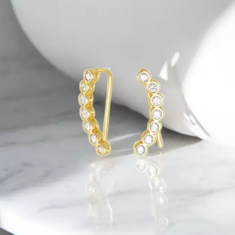 plant/Bezel Set CZ Ear Climbers in 14kt Yellow Gold Plated 925 Sterling Silver-0