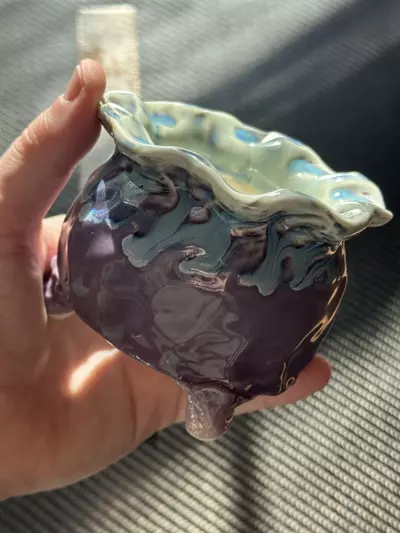 plant/3.5” Artisan Handmade Clay Pot – Gloss Purple Drip Glaze Finish 💧🪴-0-thumbnail