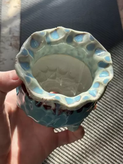 plant/3.5” One-of-One Handmade Designer Clay Pot – Gloss Blue Drip Glaze 💧🪴-4-thumbnail