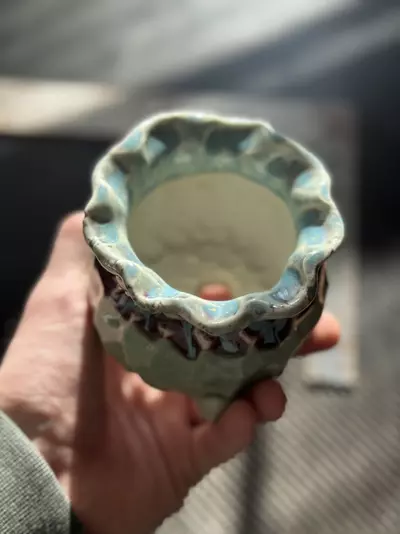 plant/3.5” One-of-One Handmade Designer Clay Pot – Gloss  Green Drip Glaze 💧-4-thumbnail
