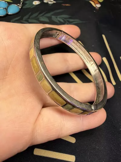 plant/Silver tone and green with yellow clamper bracelet-3-thumbnail