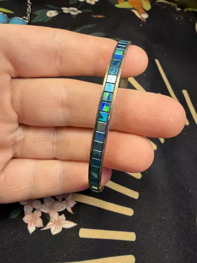 plant/Blue and silver tone bangle bracelet-1-thumbnail