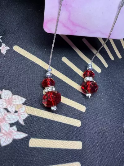 plant/Red and silver tone dangle hook earrings-1-thumbnail