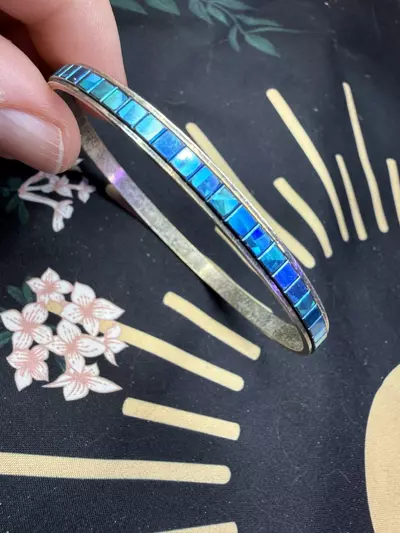 plant/Blue and silver tone bangle bracelet-2-thumbnail