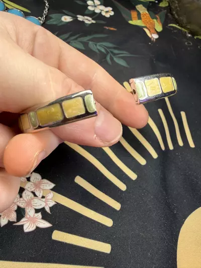 plant/Silver tone and green with yellow clamper bracelet-1-thumbnail