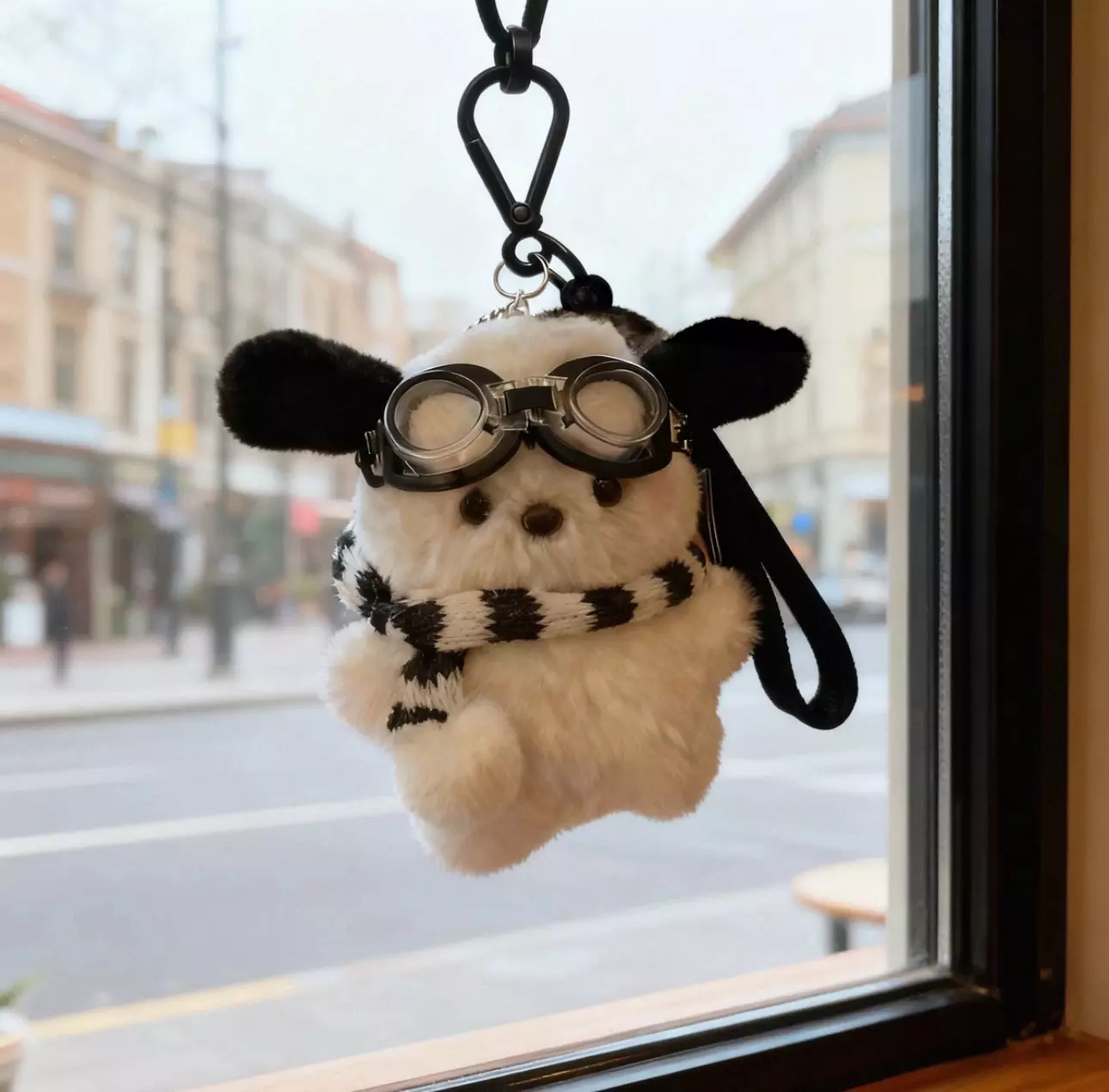 plant/Cute White Dog Plush Keychain - Pilot Stuffed Animal Toy with Goggles & Scarf-1