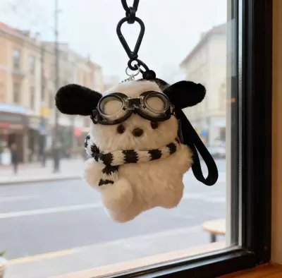 plant/Cute White Dog Plush Keychain - Pilot Stuffed Animal Toy with Goggles & Scarf-1-thumbnail