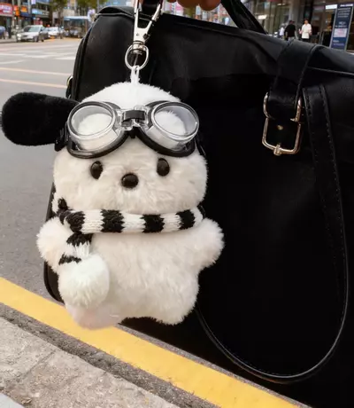 plant/Cute White Dog Plush Keychain - Pilot Stuffed Animal Toy with Goggles & Scarf-0-thumbnail