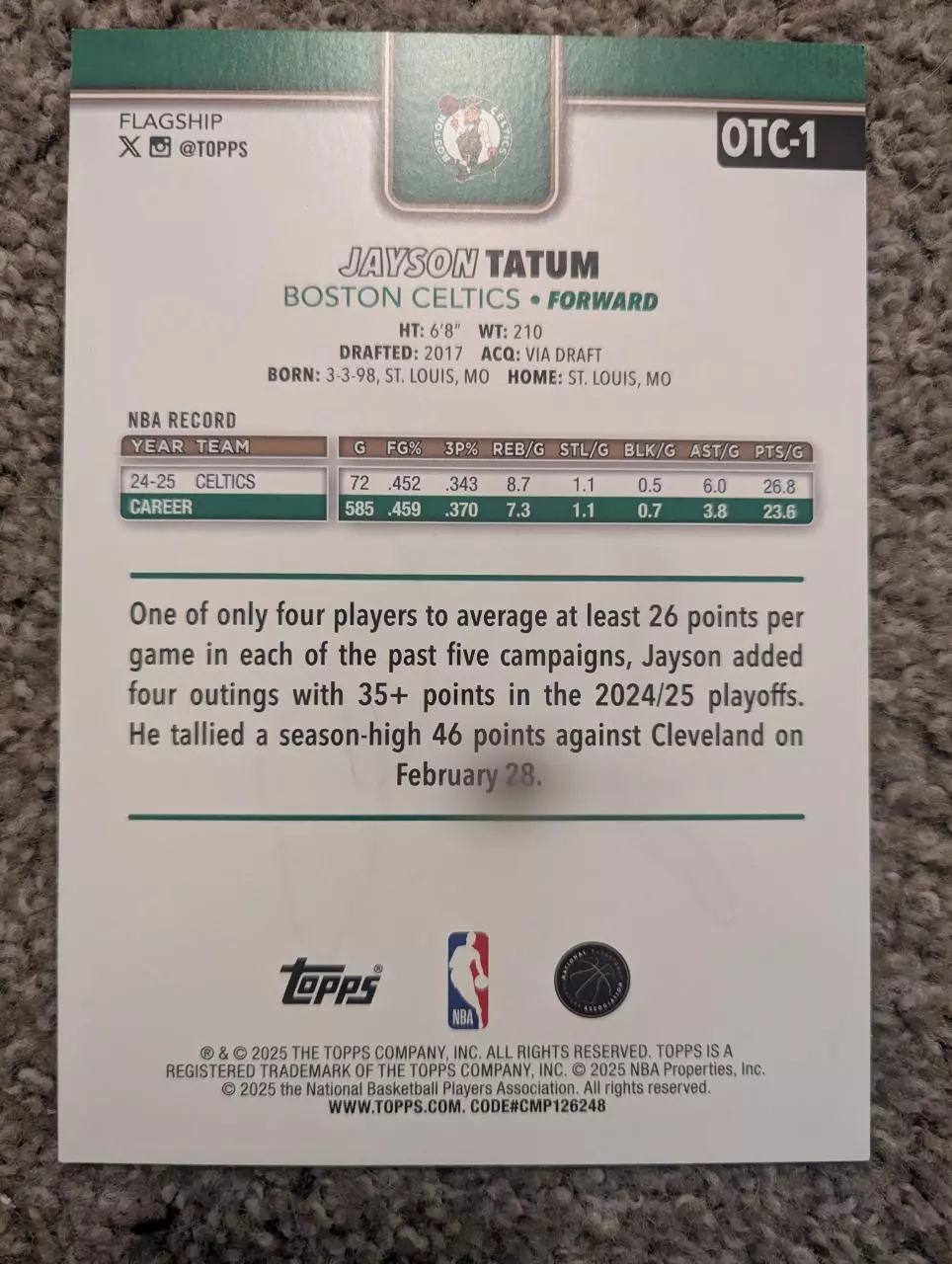 plant/Jayson Tatum - Boston Celtics 8x6 promo card-1