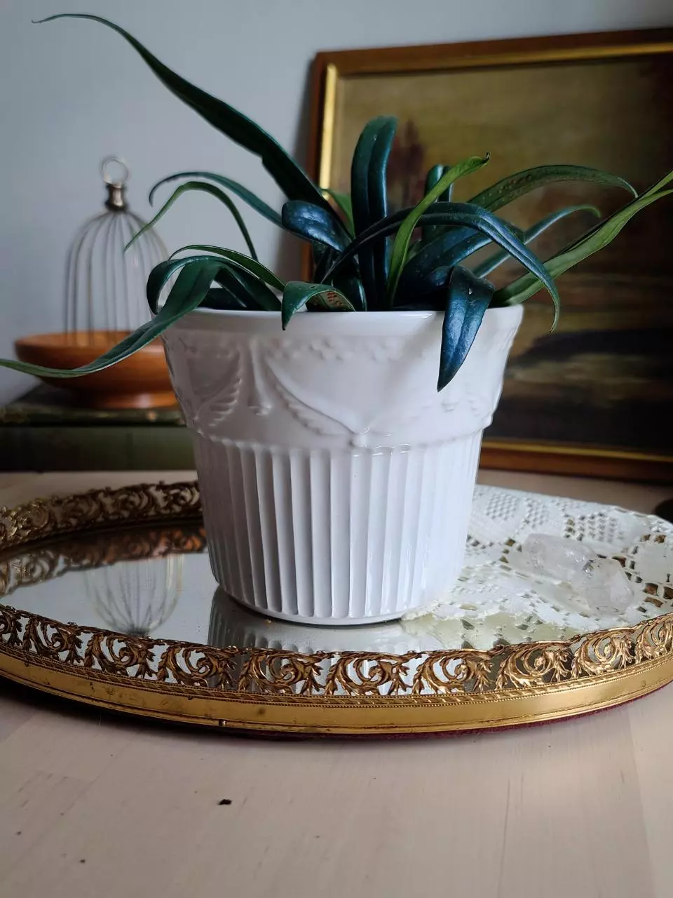 plant/Vintage White Ceramic Planter-0