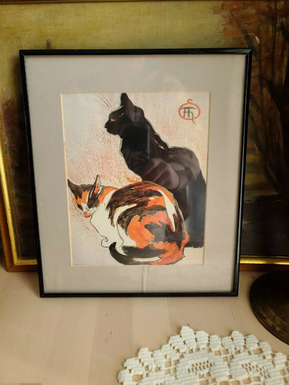 plant/Hand Colored Lithograph - "Two Cats"-0