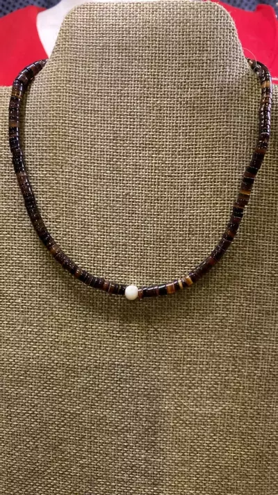 plant/VN 889 vintage 14 inch long surface style necklace made out of heishi beads-0-thumbnail