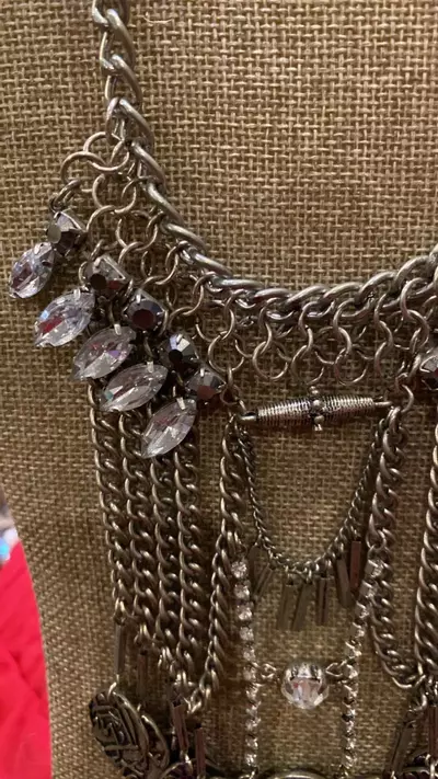 plant/VN  857 vintage silvertone  tribal bib statement necklace-3-thumbnail