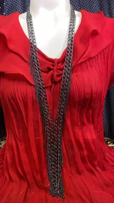 plant/VN 1801 vintage, multi strand, gun metal grey tassel necklace-0-thumbnail