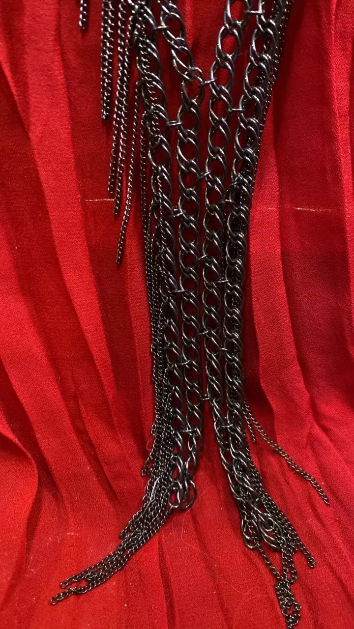 plant/VN 1801 vintage, multi strand, gun metal grey tassel necklace-1