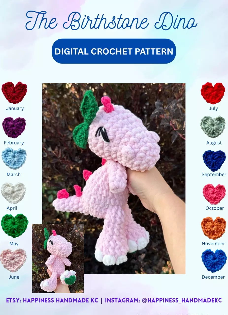 plant/Birthstone Dino crochet pattern - DIGITAL DOWNLOAD-0
