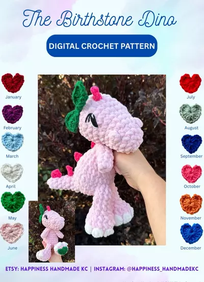 plant/Birthstone Dino crochet pattern - DIGITAL DOWNLOAD-0-thumbnail