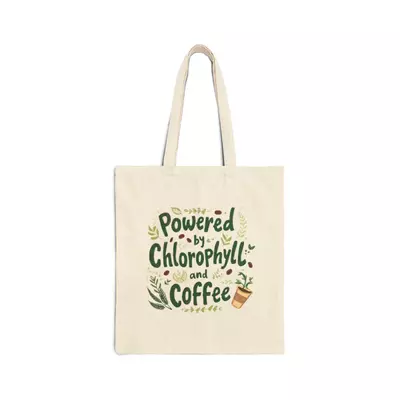 plant/Powered by Chlorophyll and Coffee Tote Bag | Plant Lover Canvas Tote-0-thumbnail