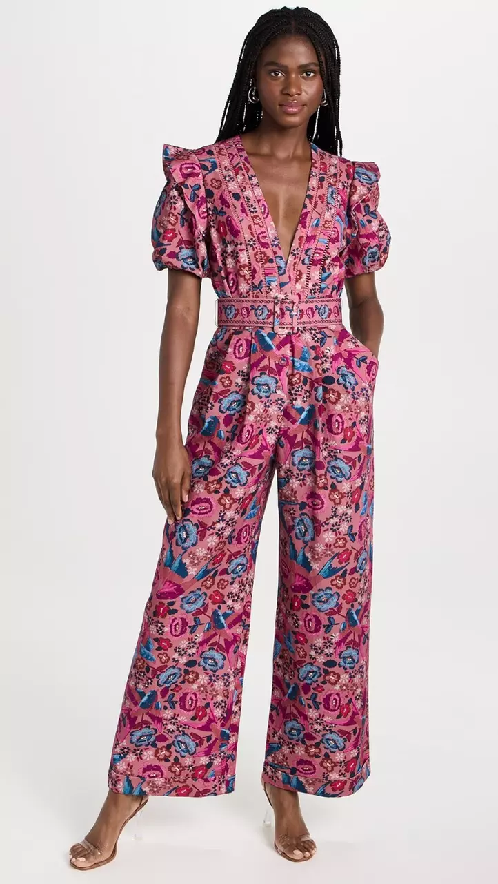 plant/FARM Rio Floral Birds Blush Jumpsuit NWT Small MSRP $260-0