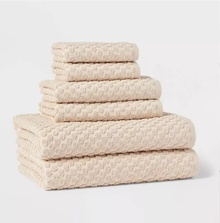 plant/Threshold 6 pc Performance Plus Textured Dot Bath Towel Set in Khaki NWT "54x30"-0
