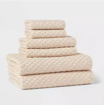 plant/Threshold 6 pc Performance Plus Textured Dot Bath Towel Set in Khaki NWT "54x30"-0-thumbnail
