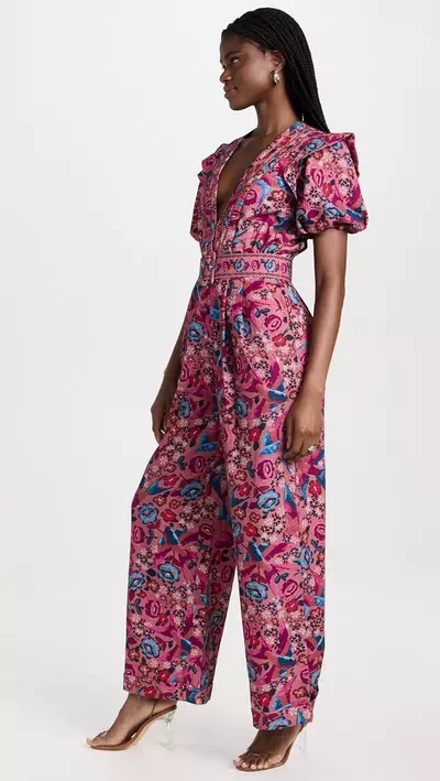 plant/FARM Rio Floral Birds Blush Jumpsuit NWT Small MSRP $260-2-thumbnail