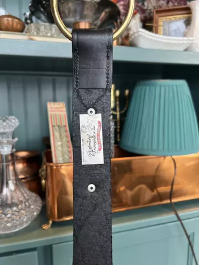 plant/Belsnickel Brass Sleigh Bells on Black Leather-1-thumbnail