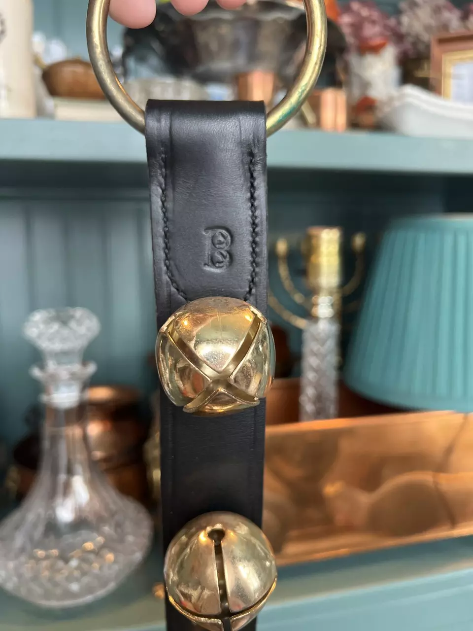 plant/Belsnickel Brass Sleigh Bells on Black Leather-2