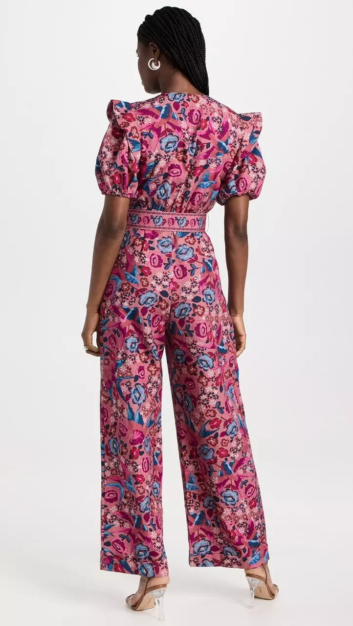 plant/FARM Rio Floral Birds Blush Jumpsuit NWT Small MSRP $260-1