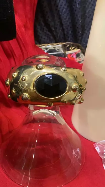 plant/VB 738 vintage gold tone wide cuff bracelet hinged with a faux stone-0-thumbnail